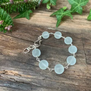 Pale blue, frosted glass and Sterling silver bracelet