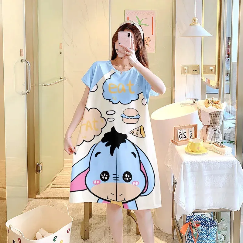 Pregnant Women's Clothing New Summer Women's Nightgown Loose Cute Short-Sleeved Milk Silk Cartoon Thin Of Home Wear Pajamas