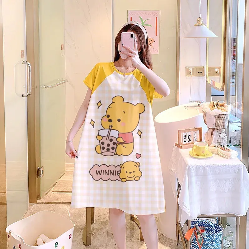 Pregnant Women's Clothing New Summer Women's Nightgown Loose Cute Short-Sleeved Milk Silk Cartoon Thin Of Home Wear Pajamas