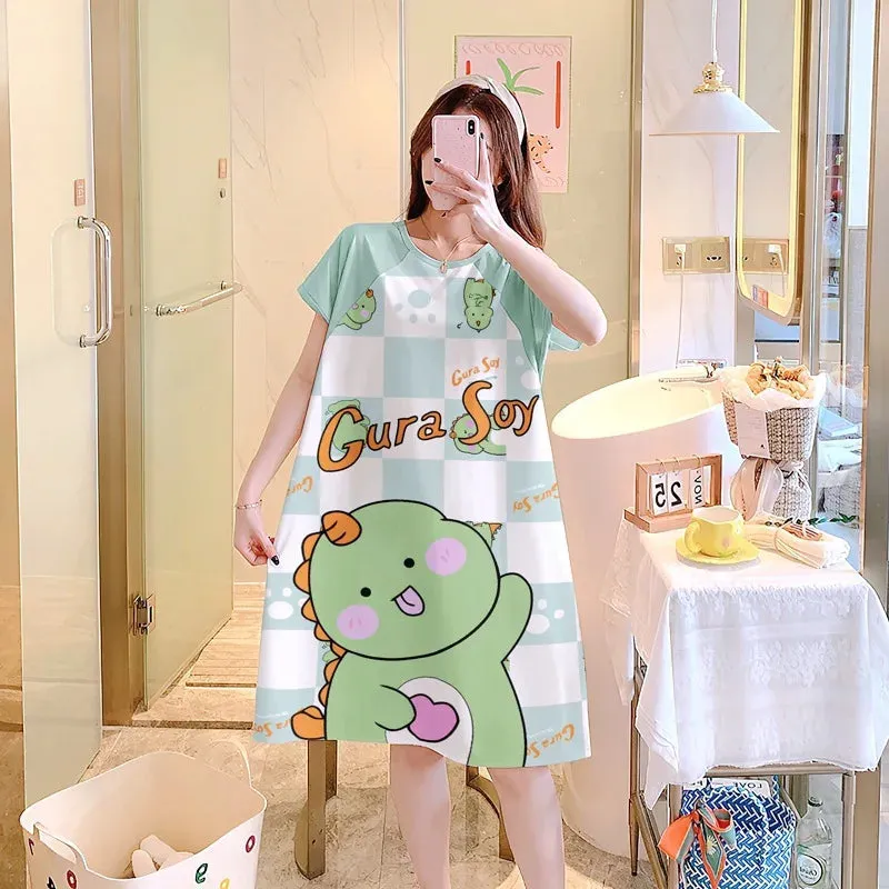 Pregnant Women's Clothing New Summer Women's Nightgown Loose Cute Short-Sleeved Milk Silk Cartoon Thin Of Home Wear Pajamas