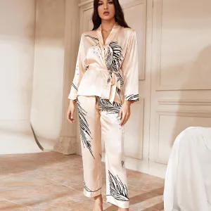 Print Fashion Ice Silk Pajamas Women's 2023 New Long Sleeved Set Fashion Pyjamas