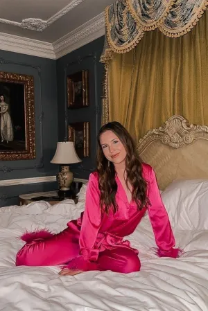 Satin and Feather Pajama Top - Magenta