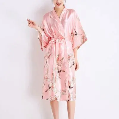 Sexy mousse silk robe retro printed short-sleeved pajamas nightdress fashion casual home dressing gown sleepwear nightwear sloth