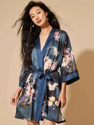 Short Kimono Robe Crane