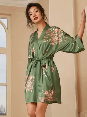 Short Kimono Robe Olive