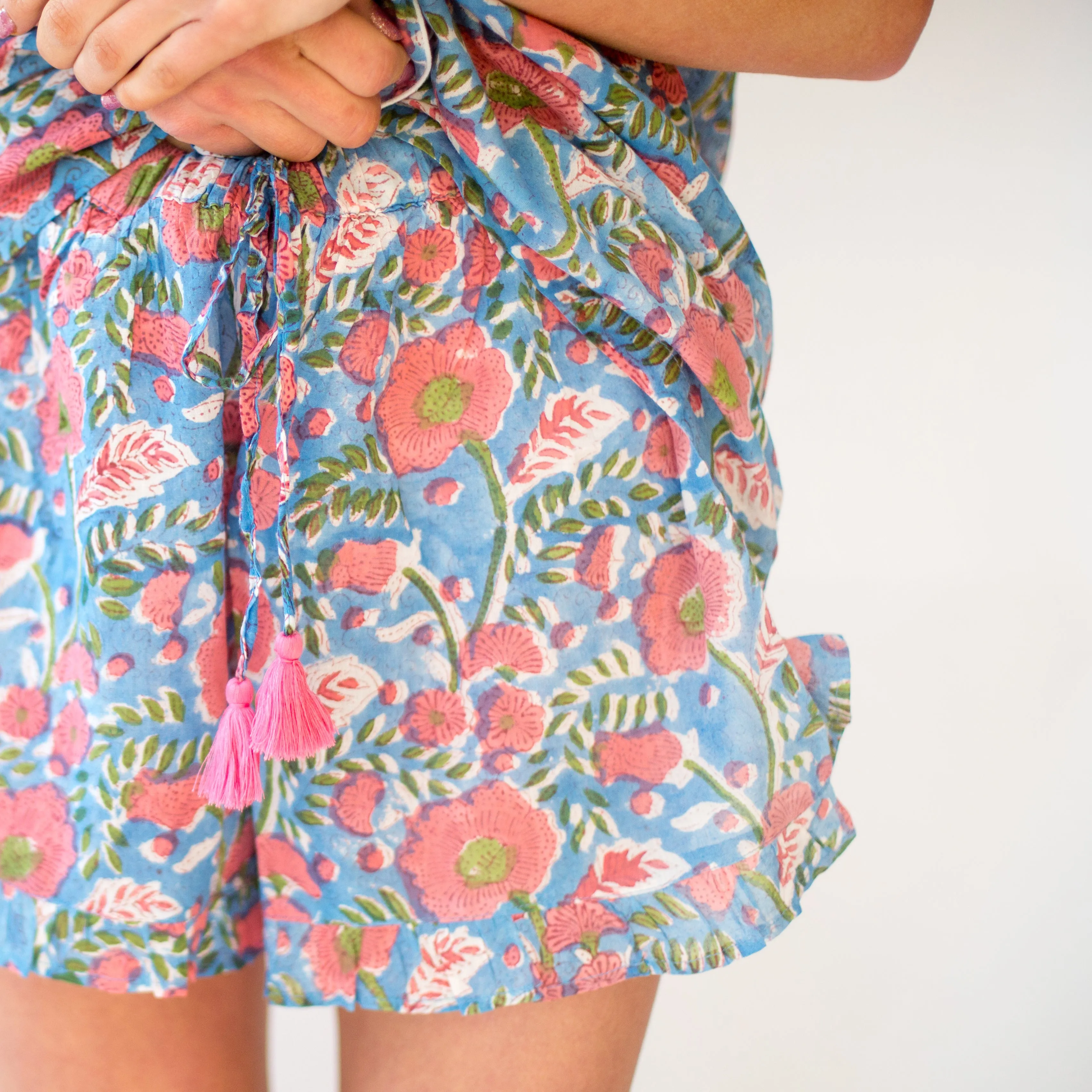 Short PJ Set - Blue & Pink Poppy Print