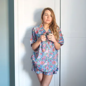 Short PJ Set - Blue & Pink Poppy Print