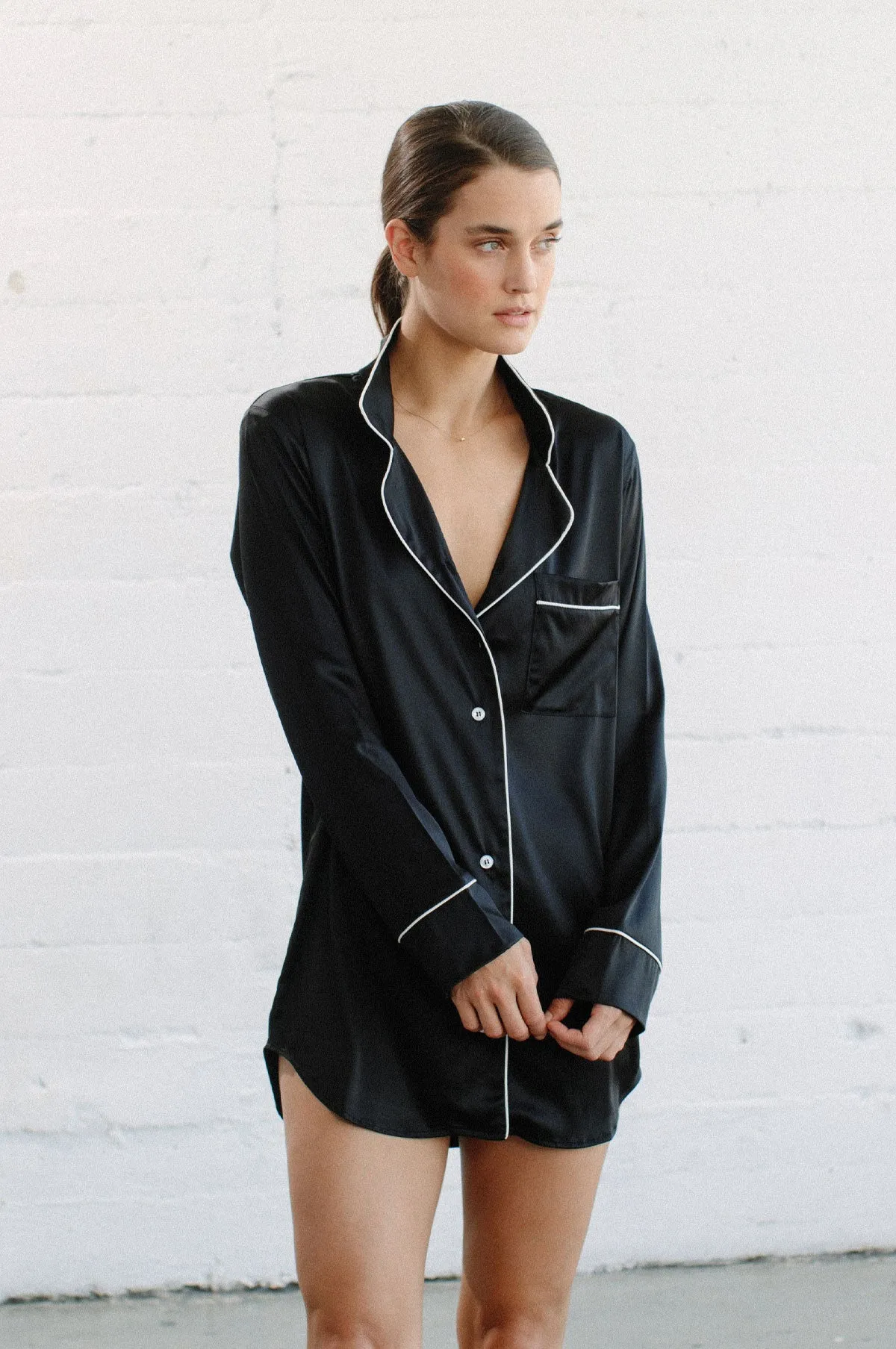 Silk Boyfriend Shirt: Black