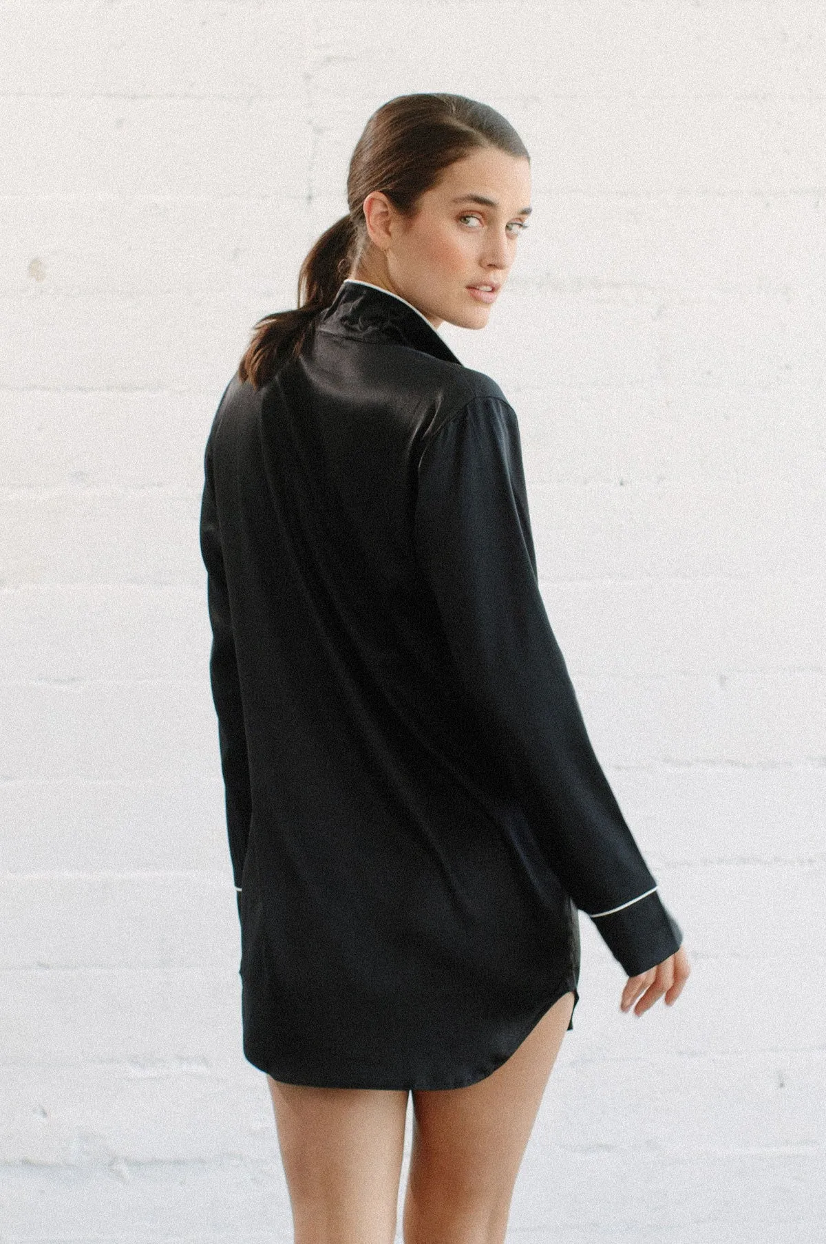 Silk Boyfriend Shirt: Black