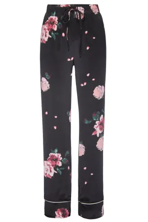 Silk Charmeuse PJ Pants: Black Rose Print