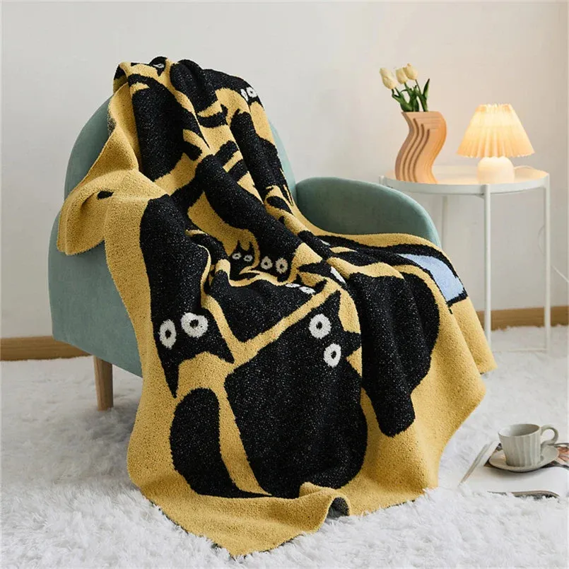 SINOTAO  -  Autumn Thickened Class A Half-side Velvet Children's Room Knitted Cartoon Cat Blanket Soft and Comfortable Shawl Blanket