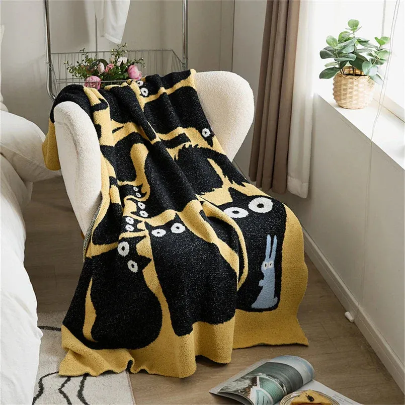 SINOTAO  -  Autumn Thickened Class A Half-side Velvet Children's Room Knitted Cartoon Cat Blanket Soft and Comfortable Shawl Blanket