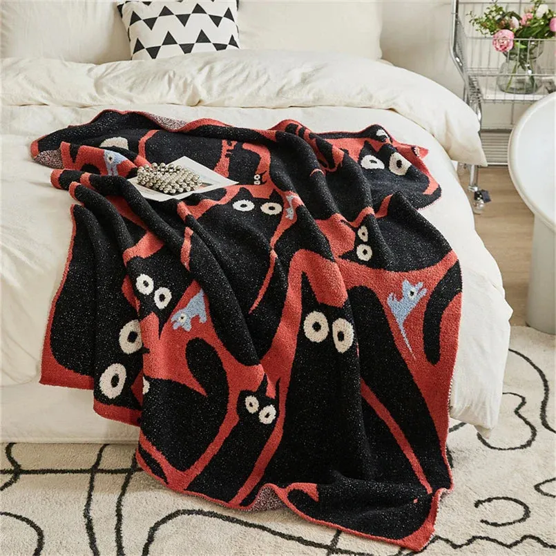 SINOTAO  -  Autumn Thickened Class A Half-side Velvet Children's Room Knitted Cartoon Cat Blanket Soft and Comfortable Shawl Blanket