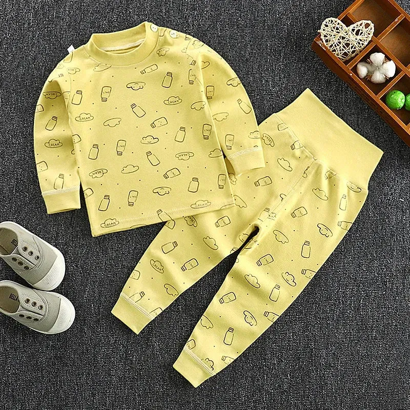 Spring Autumn Children Pajamas Set High Waist Cotton Kids Long Johns Sets Boys Girls Cotton Underwear Set for 1-6 Years Old