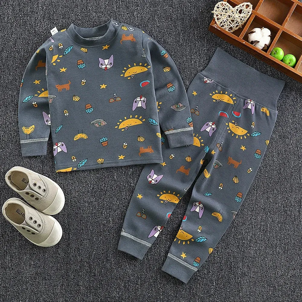 Spring Autumn Children Pajamas Set High Waist Cotton Kids Long Johns Sets Boys Girls Cotton Underwear Set for 1-6 Years Old