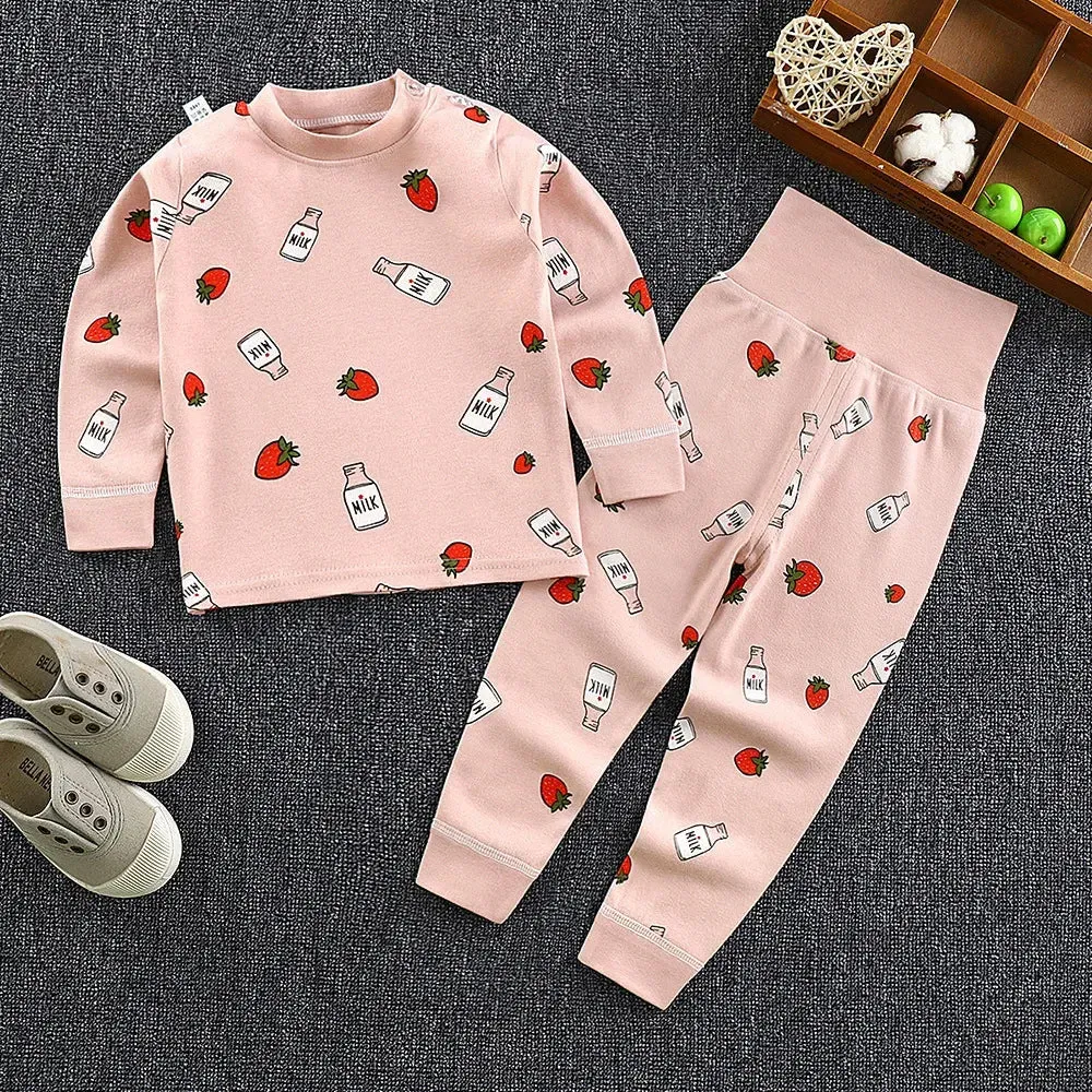 Spring Autumn Children Pajamas Set High Waist Cotton Kids Long Johns Sets Boys Girls Cotton Underwear Set for 1-6 Years Old