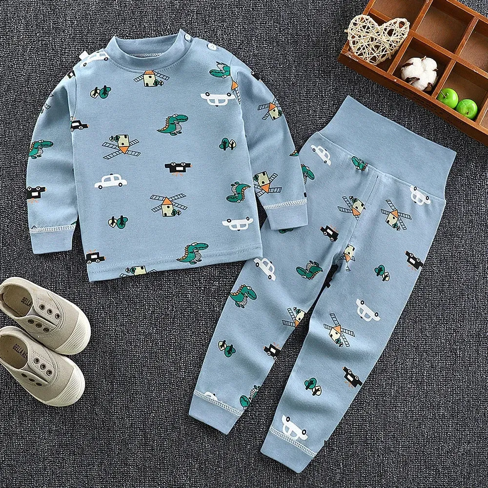 Spring Autumn Children Pajamas Set High Waist Cotton Kids Long Johns Sets Boys Girls Cotton Underwear Set for 1-6 Years Old