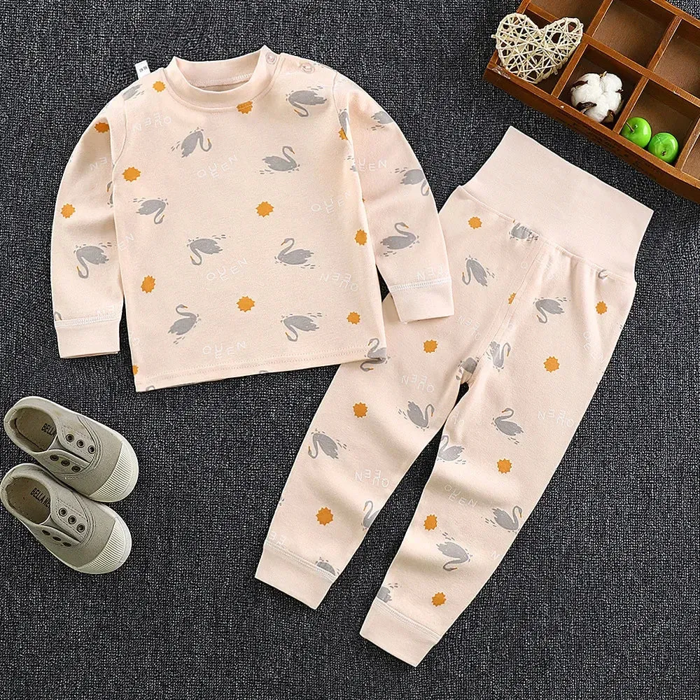 Spring Autumn Children Pajamas Set High Waist Cotton Kids Long Johns Sets Boys Girls Cotton Underwear Set for 1-6 Years Old