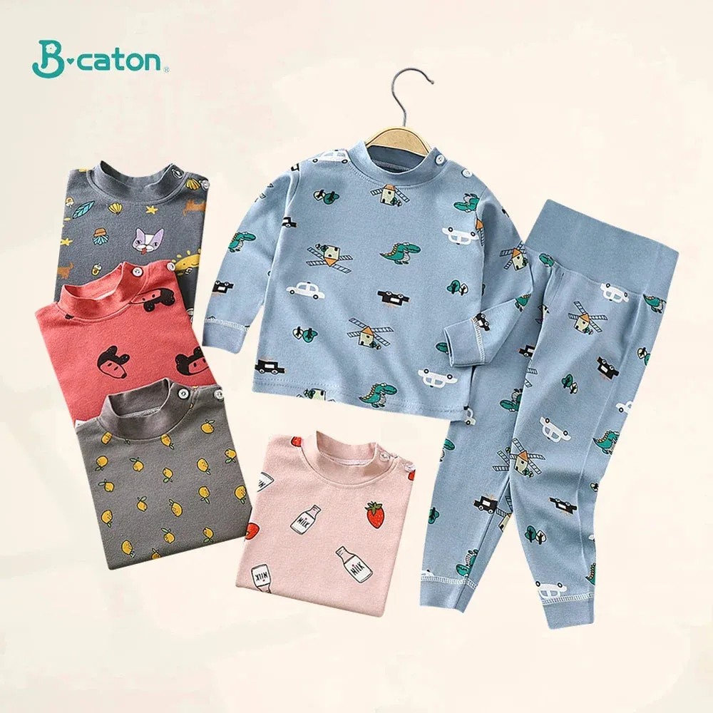 Spring Autumn Children Pajamas Set High Waist Cotton Kids Long Johns Sets Boys Girls Cotton Underwear Set for 1-6 Years Old