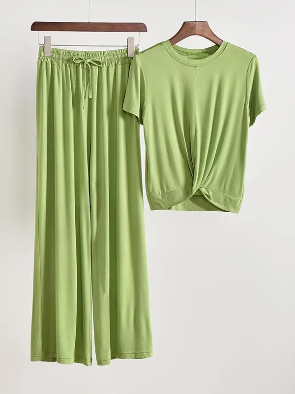 Two Pieces Solid Color Loose Comfort T-Shirt And Pants Suit