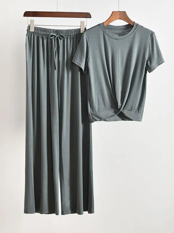 Two Pieces Solid Color Loose Comfort T-Shirt And Pants Suit