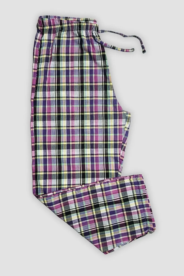 Unisex Cotton Check T-shirt & Trouser (lilac Check)