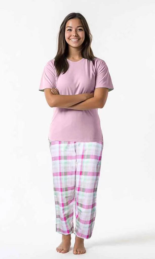 Women Cotton Check Trouser (pink Check)