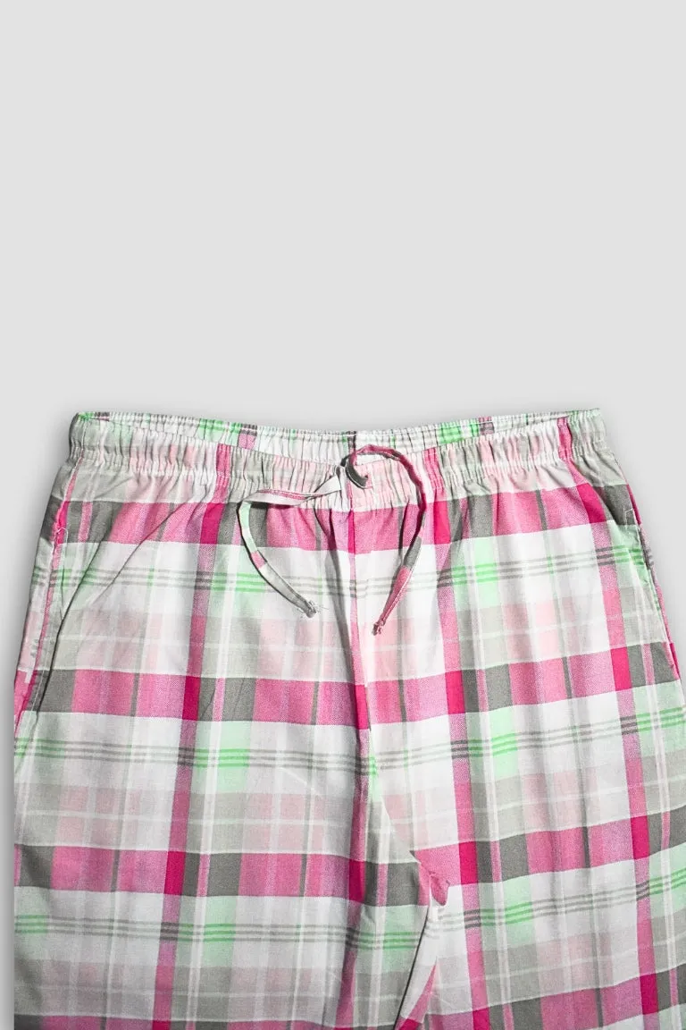 Women Cotton Check Trouser (pink Check)